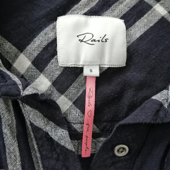 Rails x Free People Collab Charli Linen Plaid Button Down in Navy Vanilla Small - Picture 12 of 15